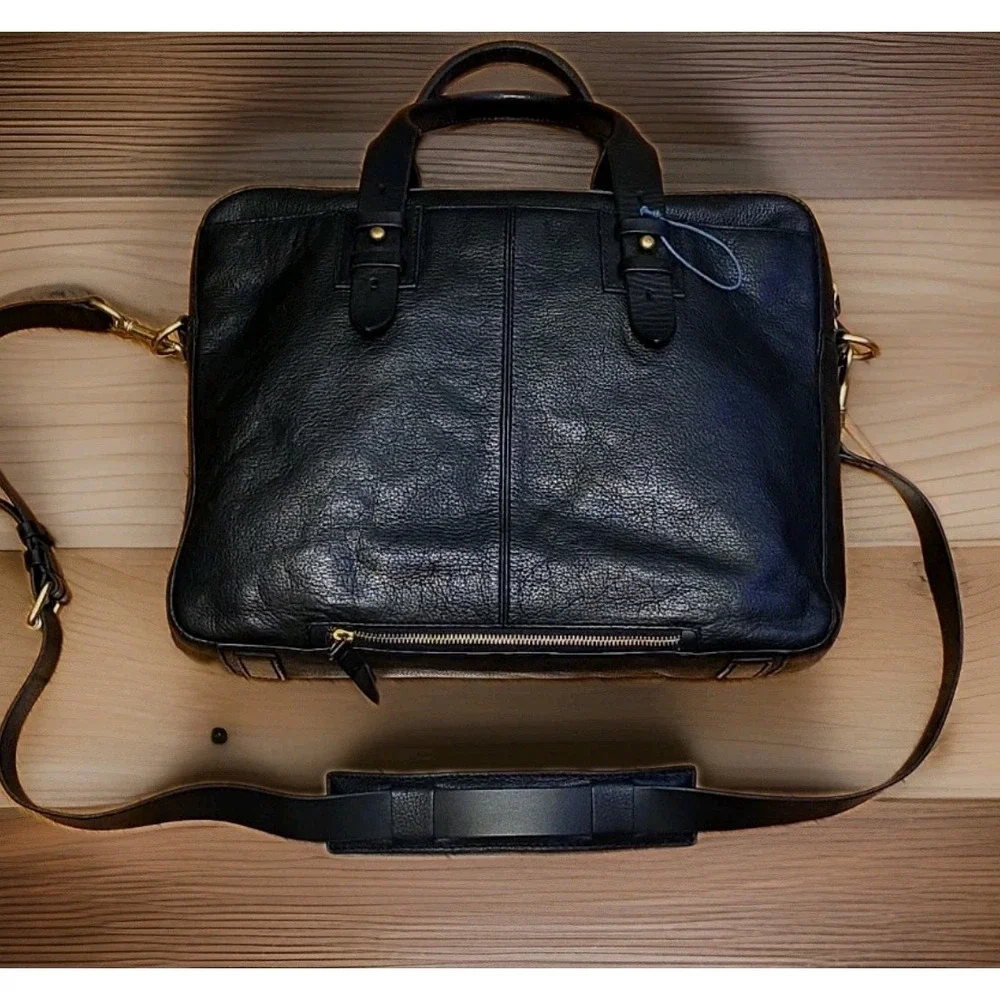 Cole Haan Black Pebbled Leather Laptop Briefcase Messenger Work Bag 16